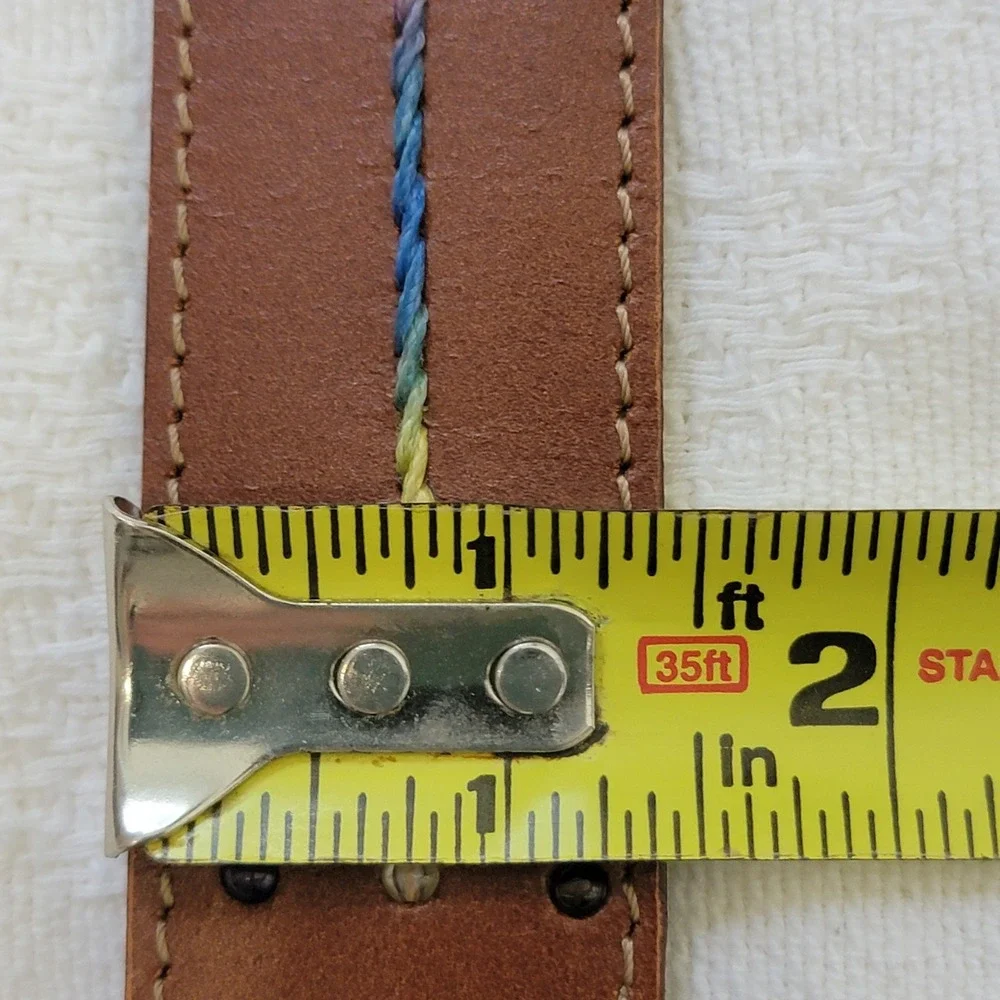 VTG The Limited Wide Brown Leather Belt Made in Italy Rainbow Embroidery Beads L